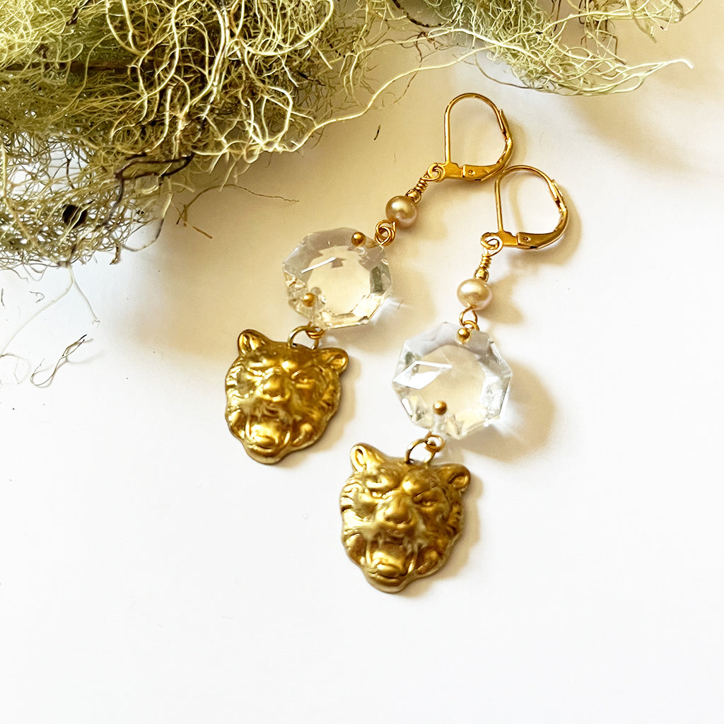 Crystal Cat Earrings Gold
