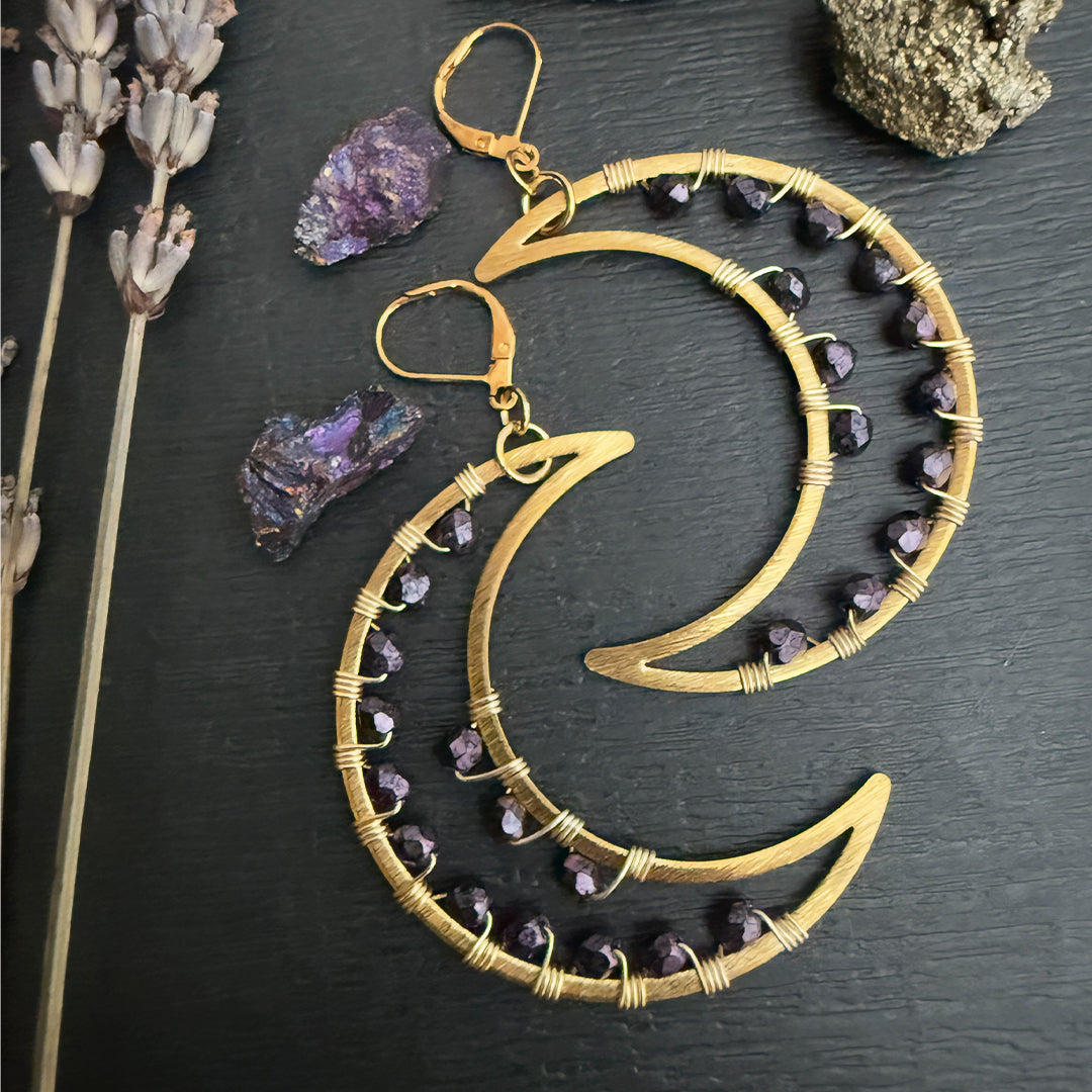 Currant Moons Crescent Moon Statement Earrings