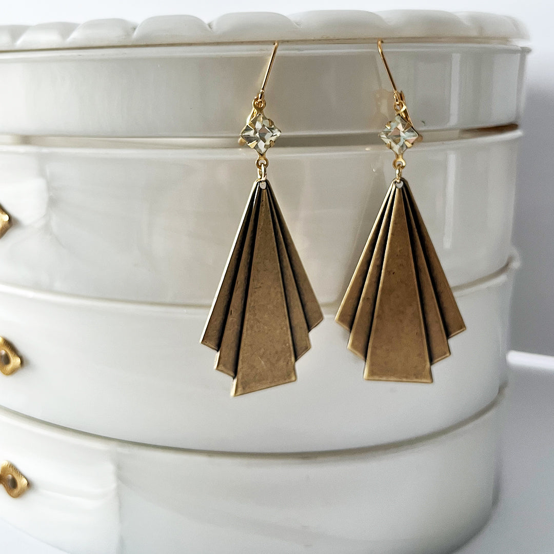 Gold Deco Fan Earrings Large
