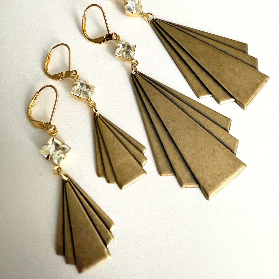 Gold Deco Fan Earrings Small