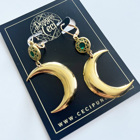 Emerald Sun Moon Charm Earrings