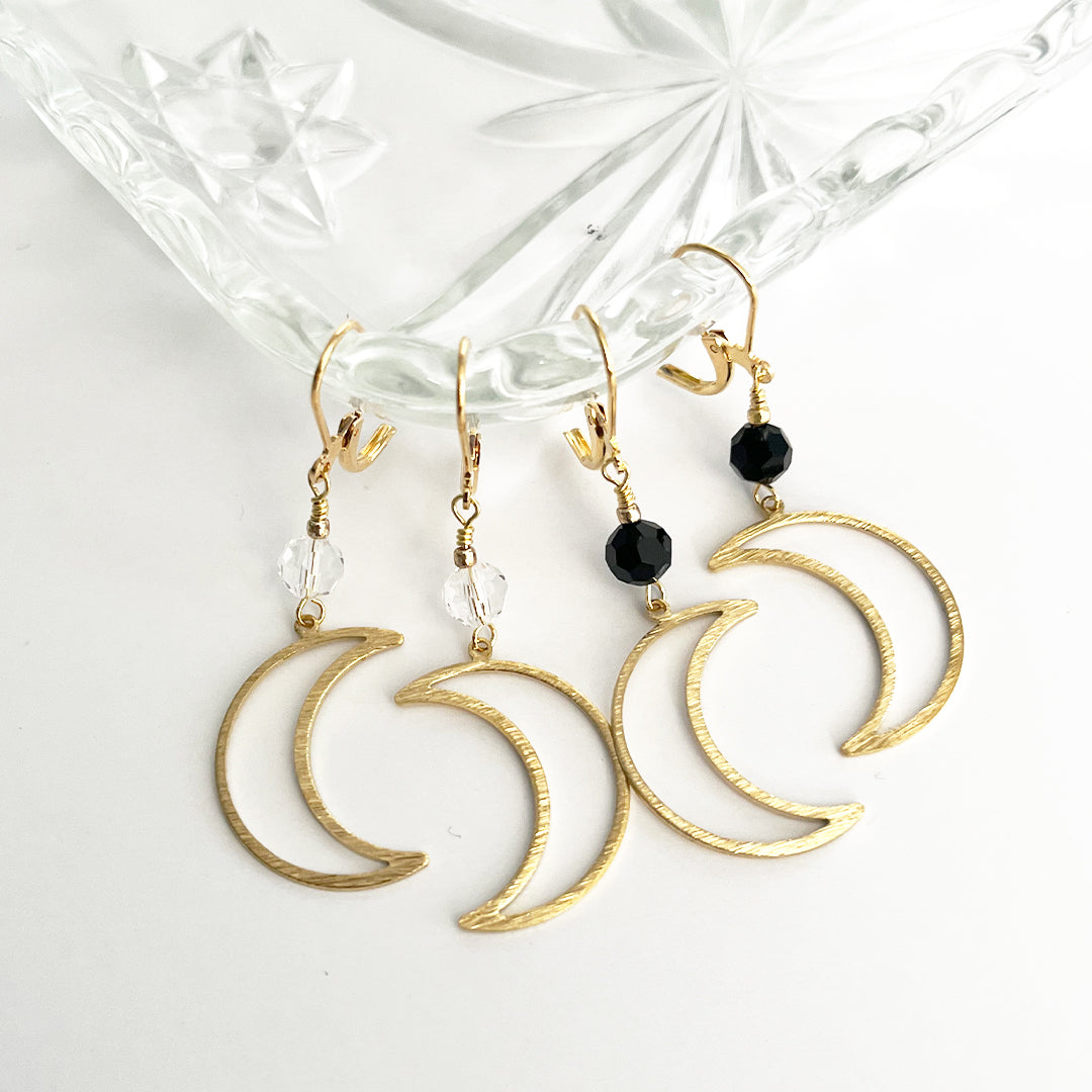 Crystal and Crescent Moon Drop Earrings