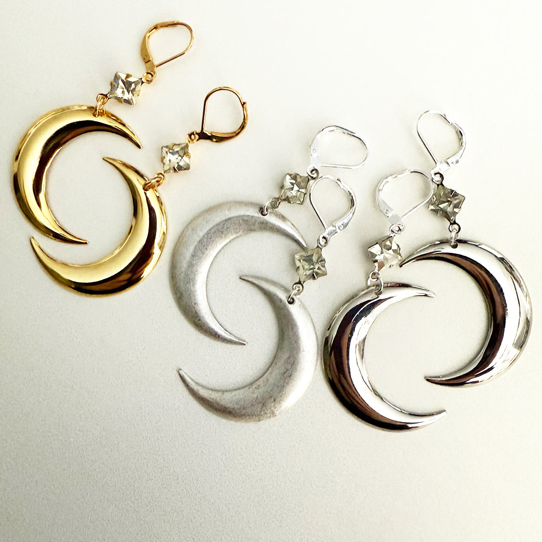 Matte Silver Crescent Moon Earrings