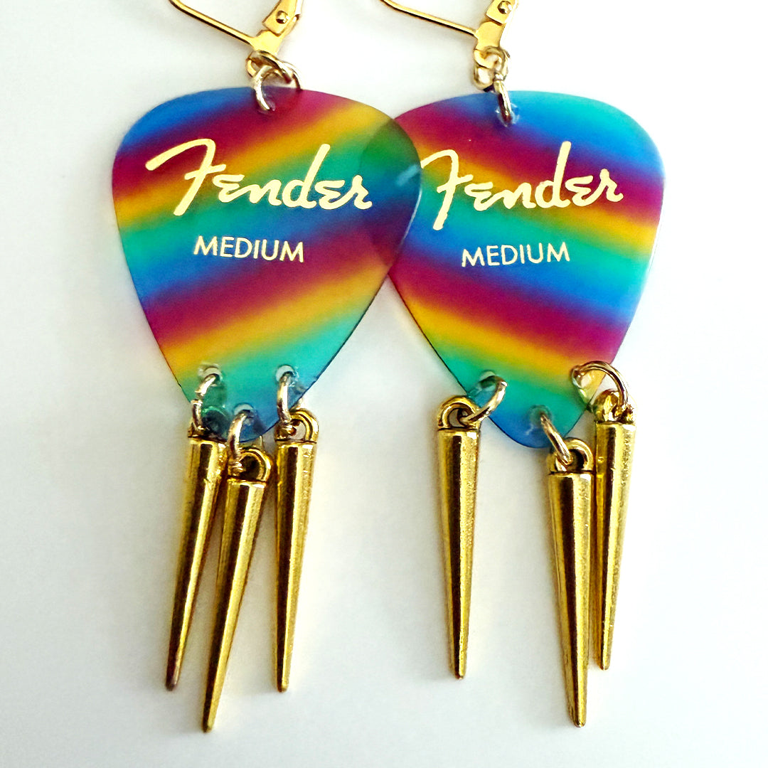 Metal Spike Guitar Pick Earrings RAINBOW