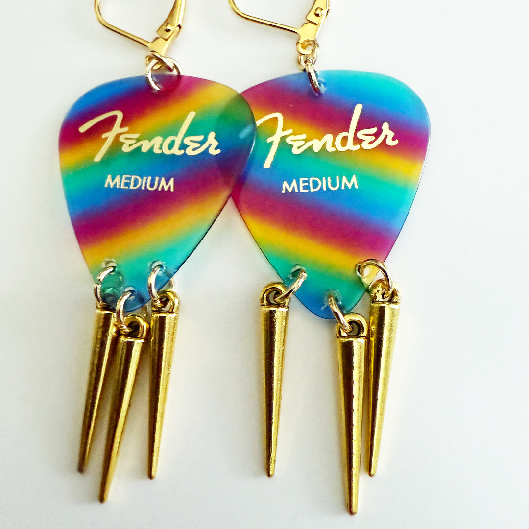 Metal Spike Guitar Pick Earrings RAINBOW