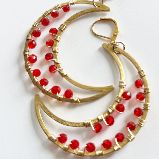 Crescent Moon Statement Earrings RED