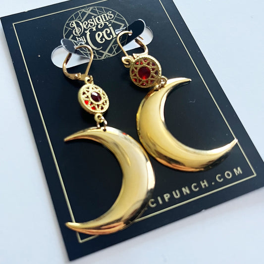 Ruby Sun Moon Charm Earrings