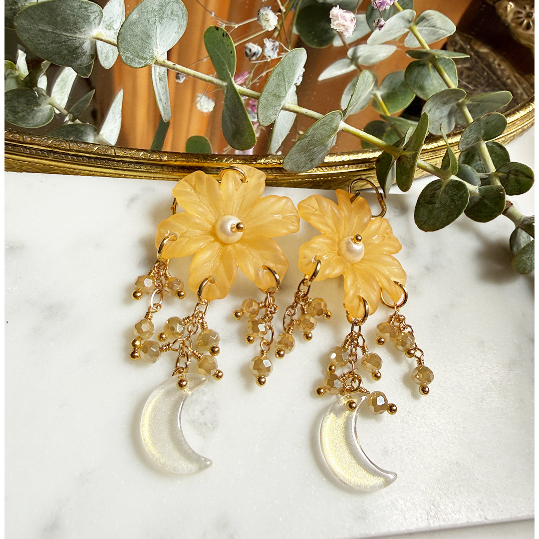 Amber Moon Blossoms Statement Earrings