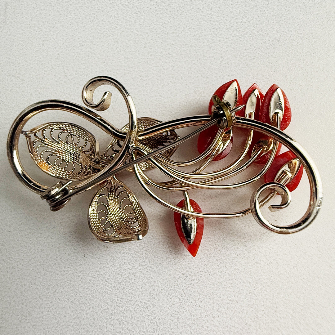Vintage Filigree Coral Brooch