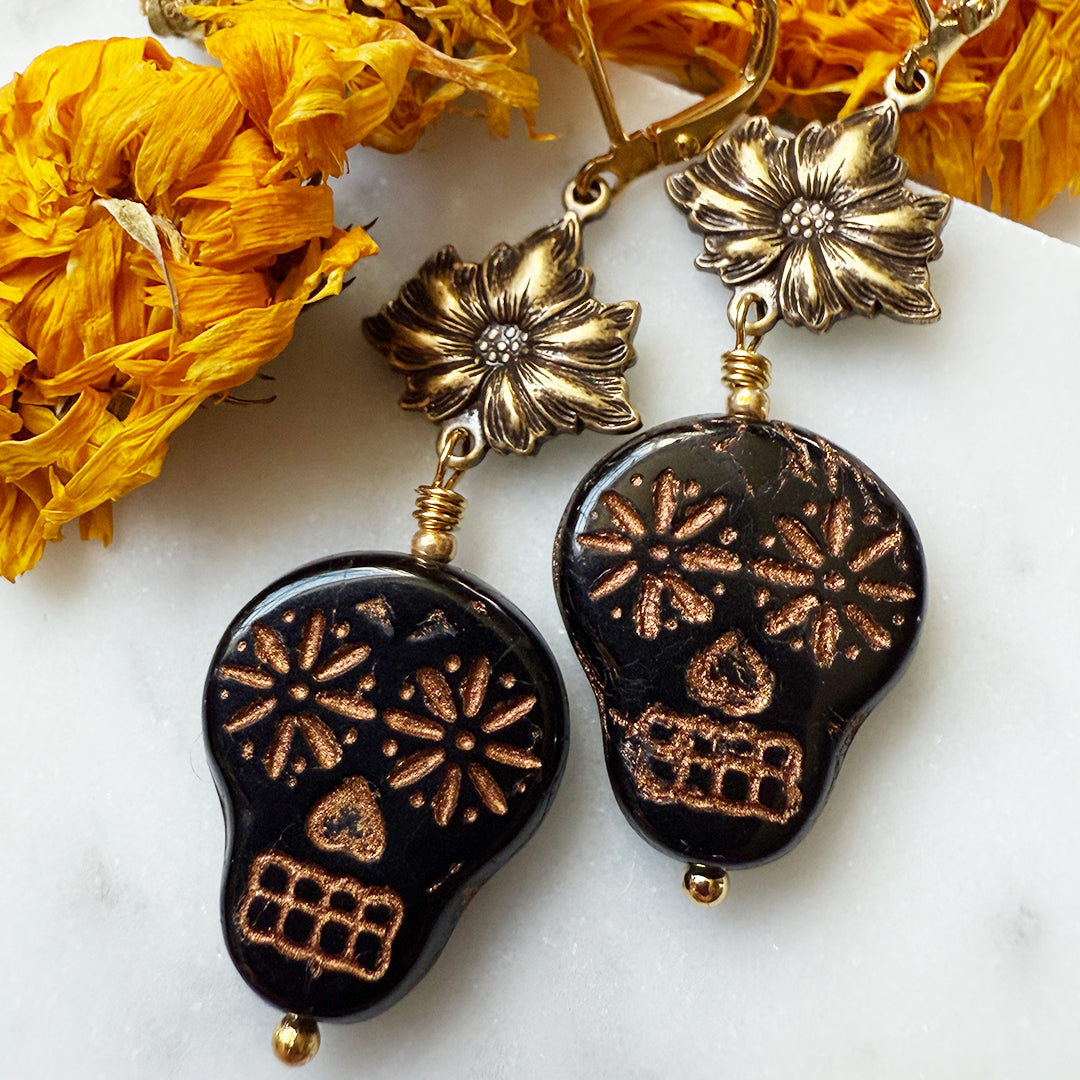 Day of The Dead Sugar Skull Earrings GOLD