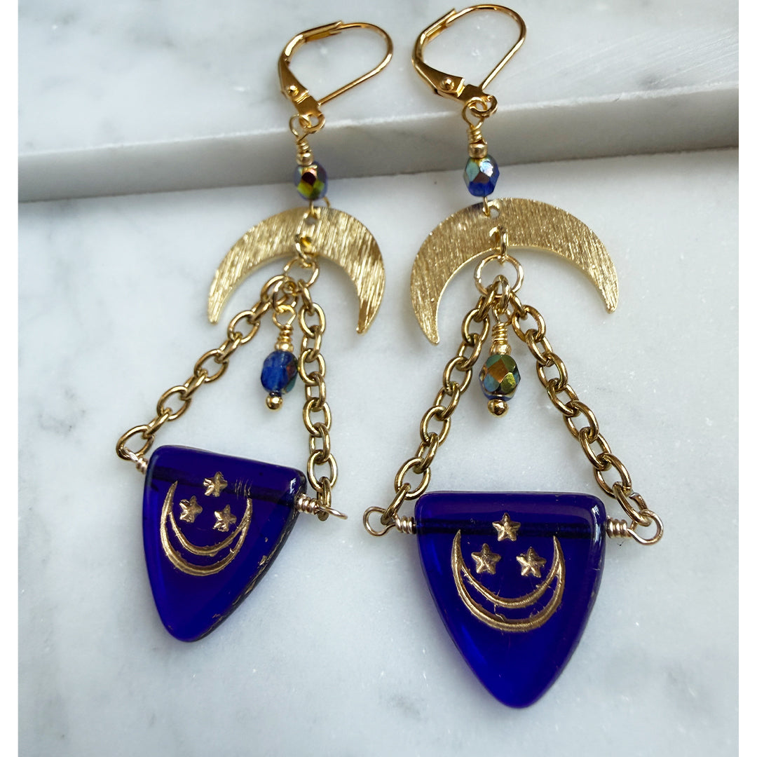 Crescent Celestial Drop Earrings BLUE