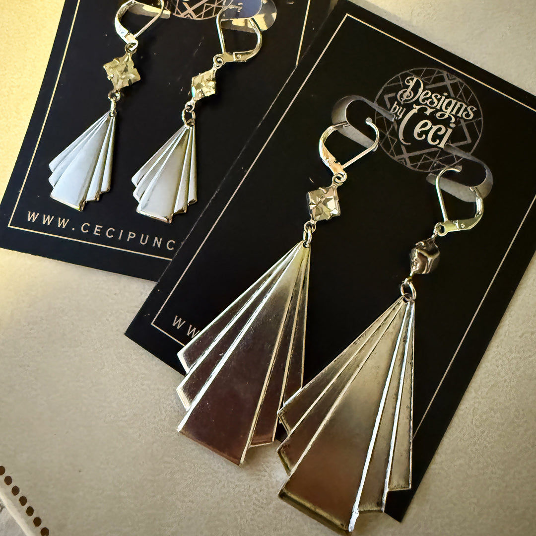 Silver Deco Fan Earrings Large
