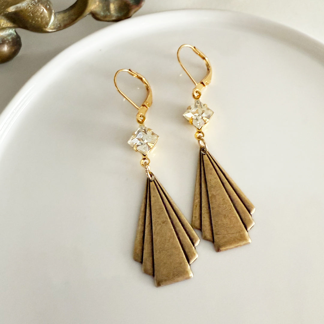 Gold Deco Fan Earrings Small