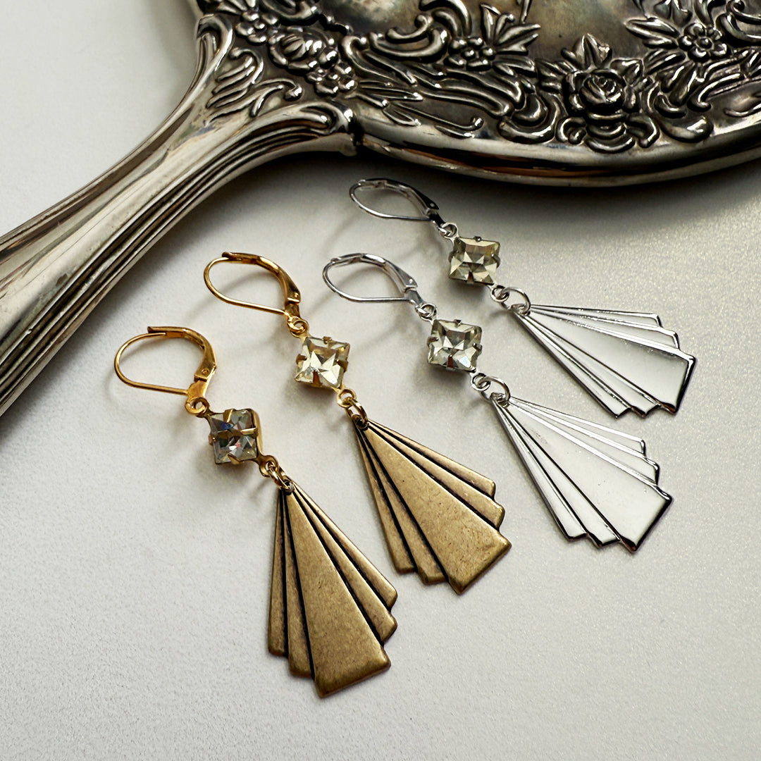 Gold Deco Fan Earrings Small