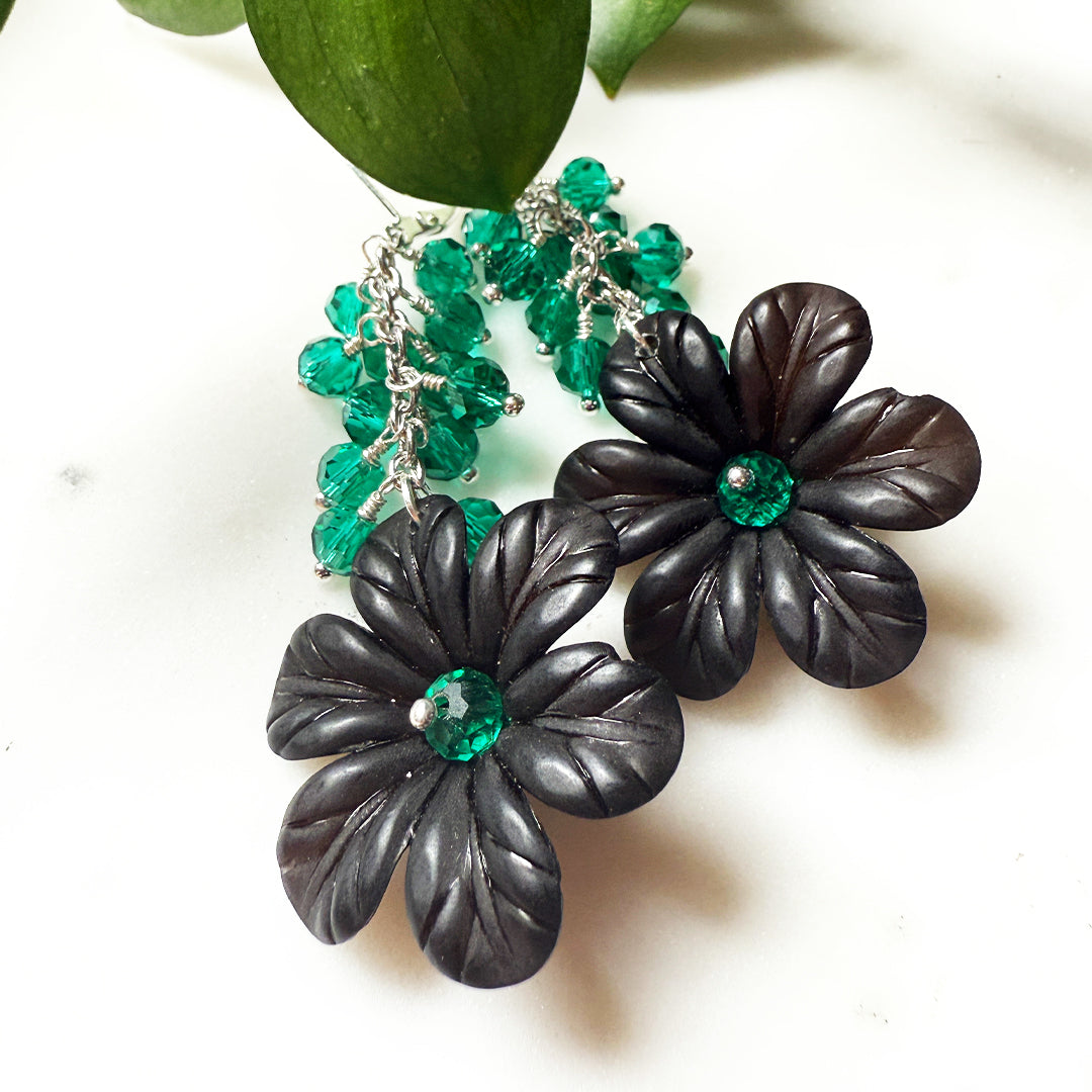 Emerald Dark Bloom Statement Earrings