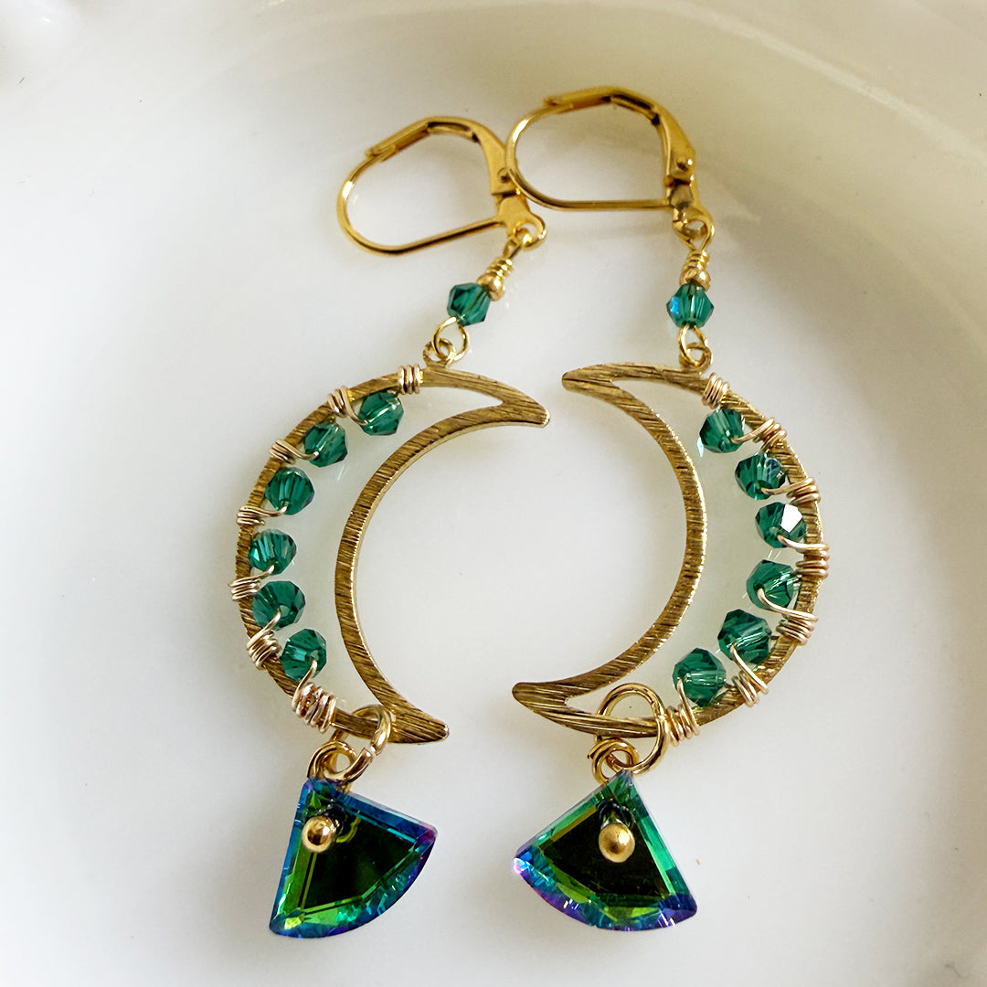 Moonlit Crescent Fan Drop Earrings