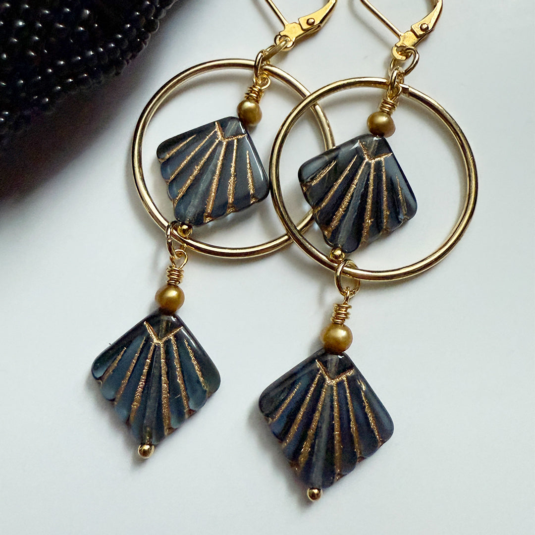 Gemini Shell Hoop Earrings Deep Navy