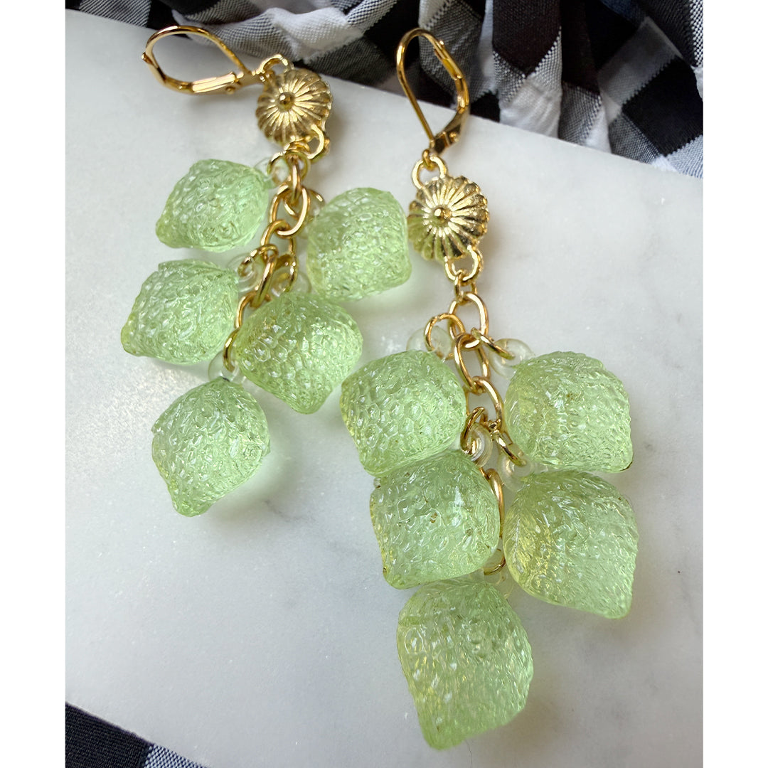 Mint Strawberry Vine Cluster Earrings