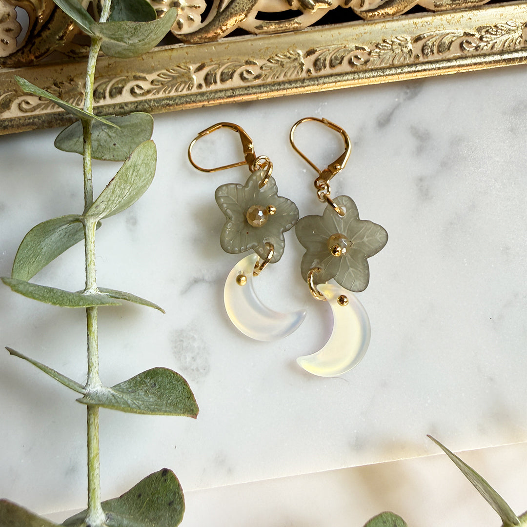 Green Goddess Moon Earrings