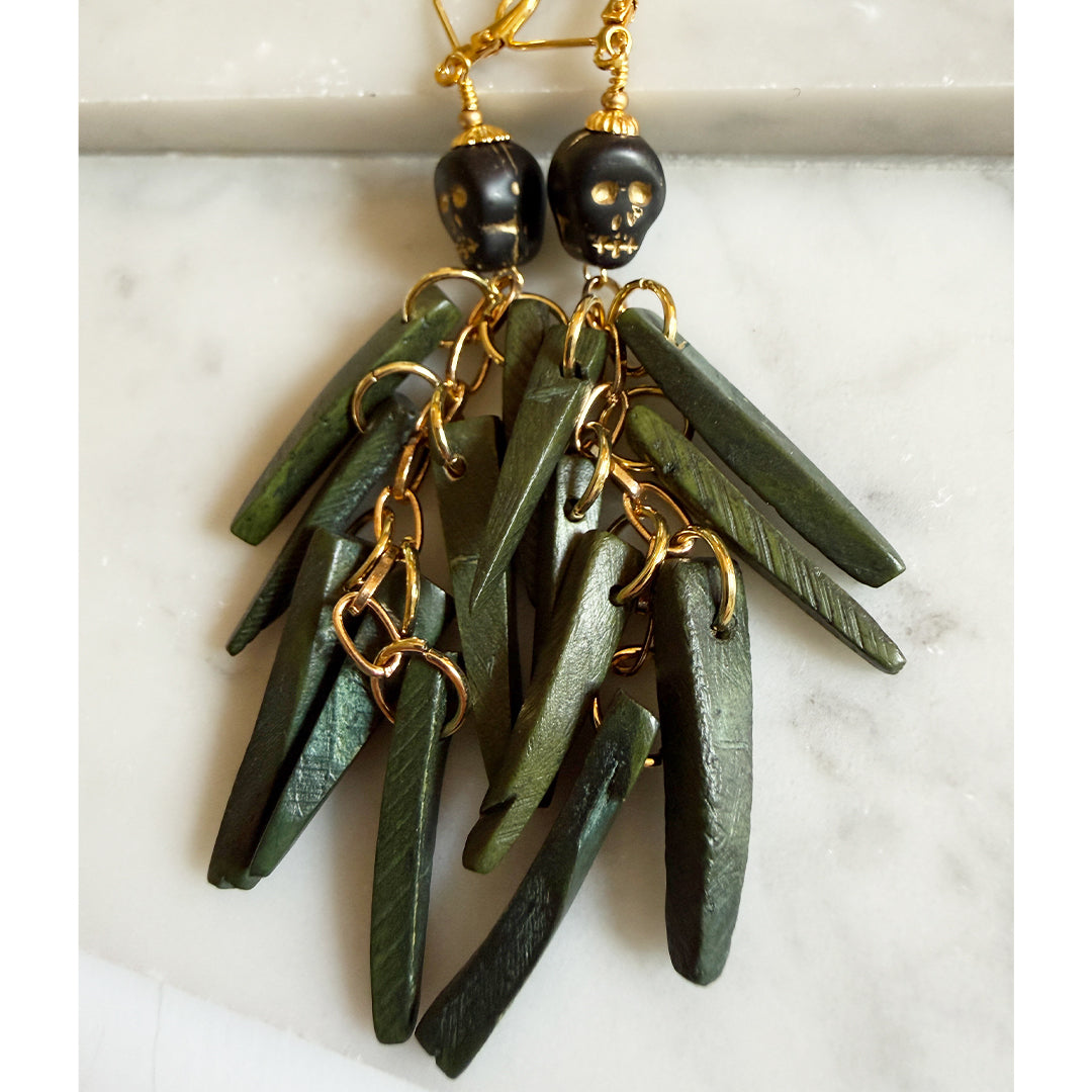 Skull Palm Fringe Earrings