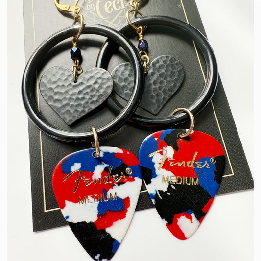 Rock Love Guitar Pick Hoop Earrings