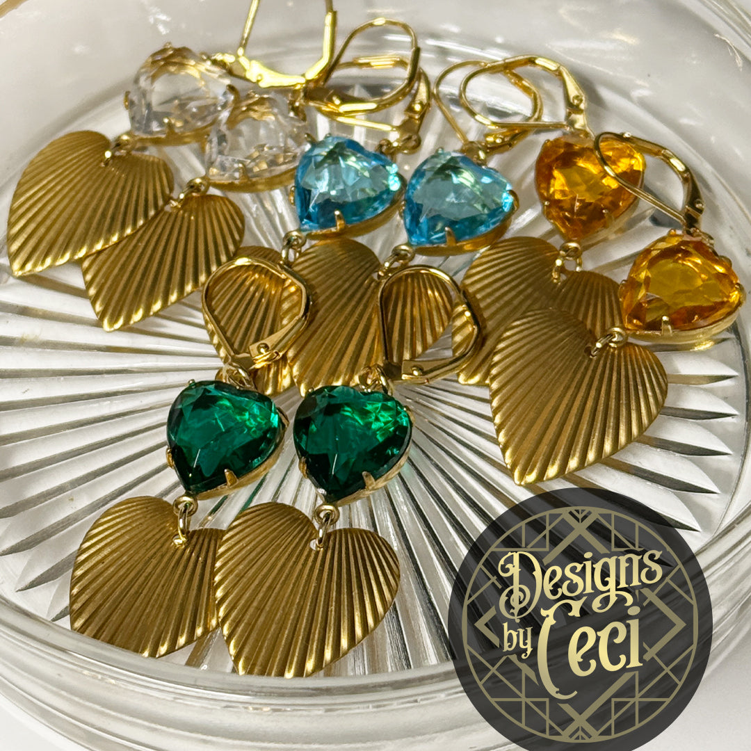Aqua Gilded Hearts Earrings