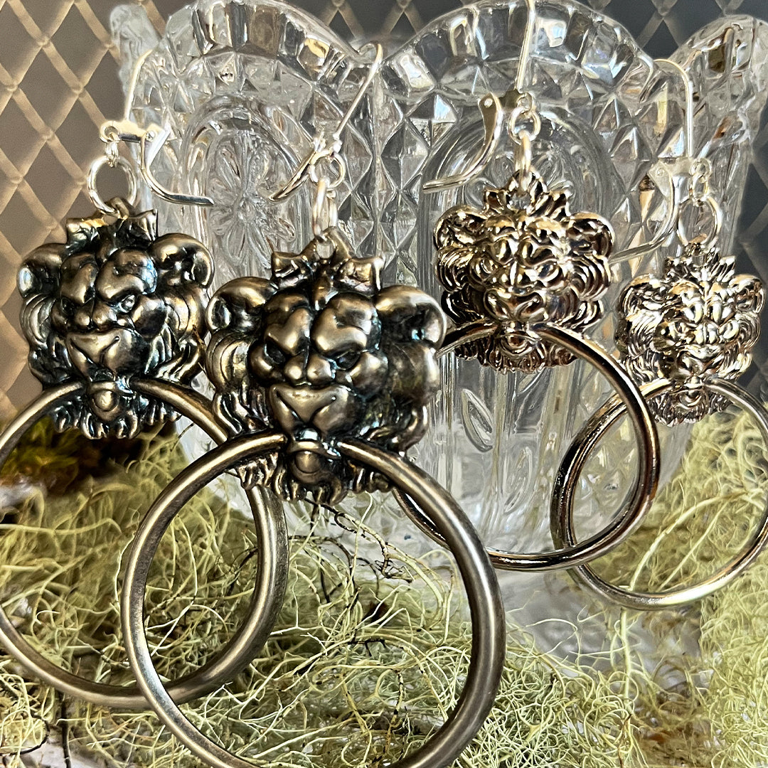 Silver Lion Door Knocker Earrings