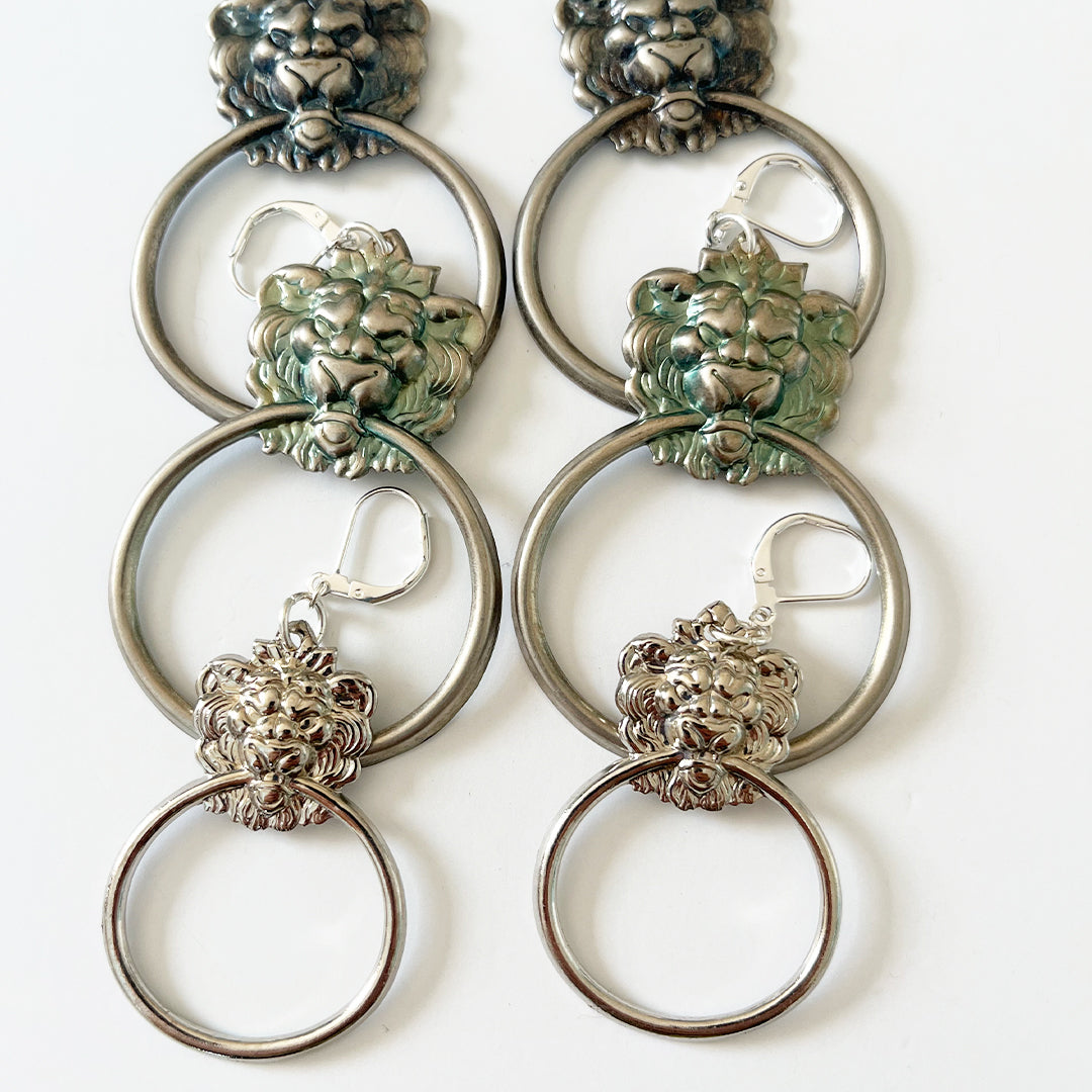 Silver Lion Door Knocker Earrings