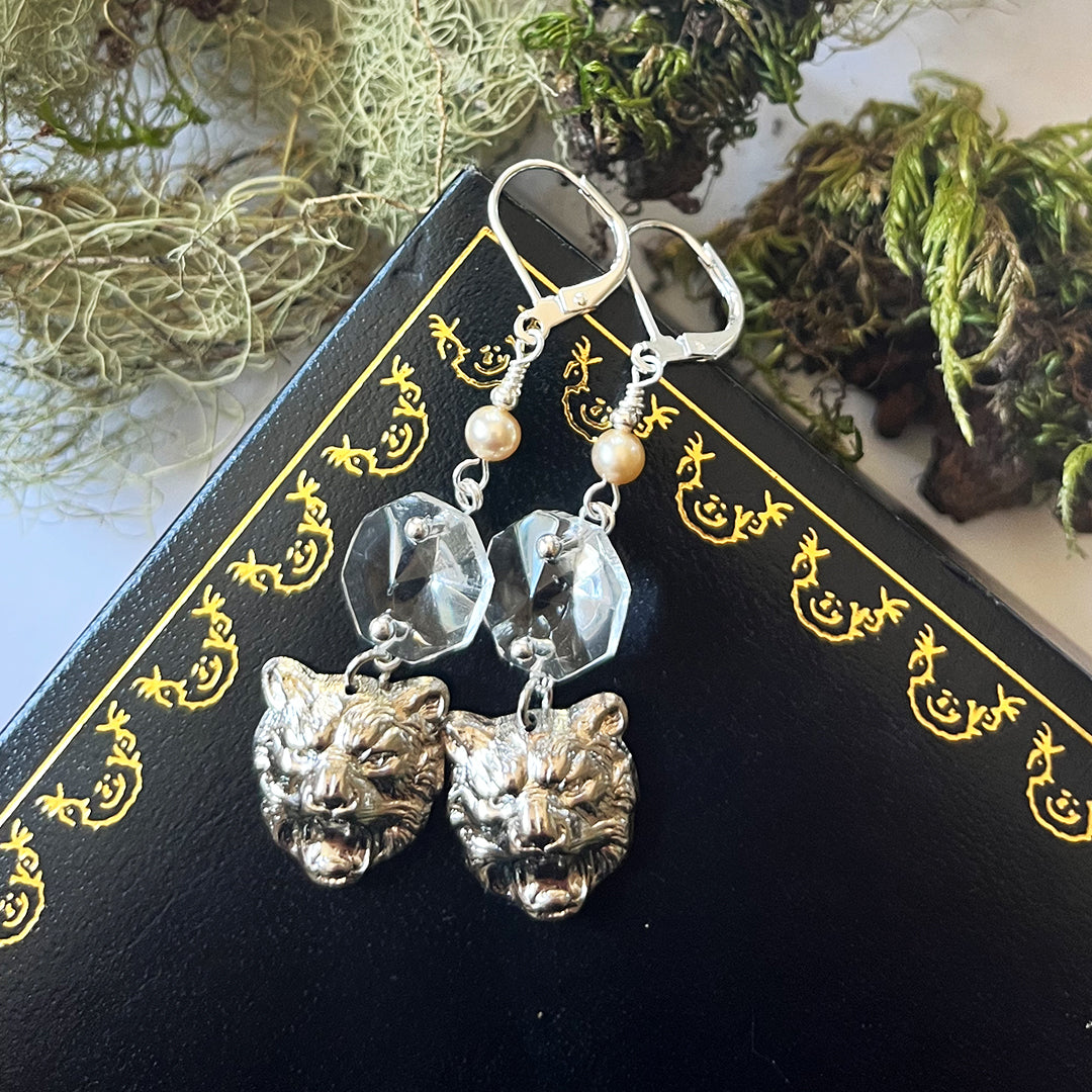 Darkives Crystal Cat Earrings Silver