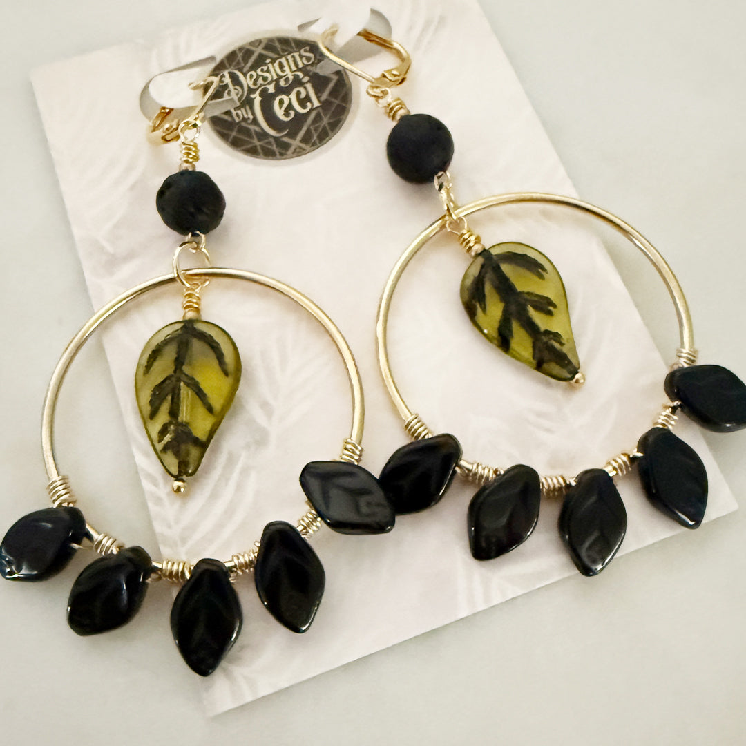 Midnight Palm Leaves Hoops