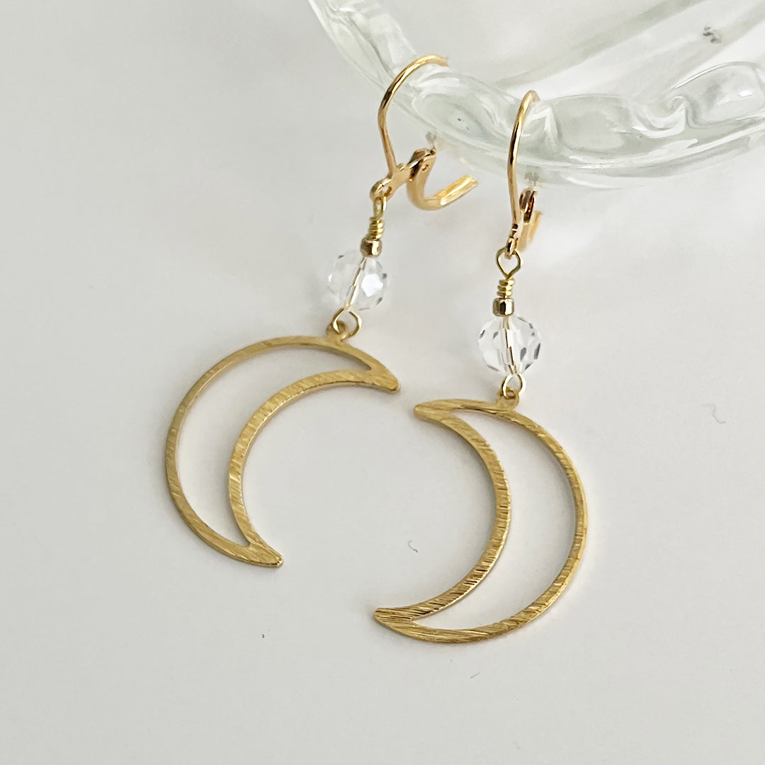 Crystal and Crescent Moon Drop Earrings