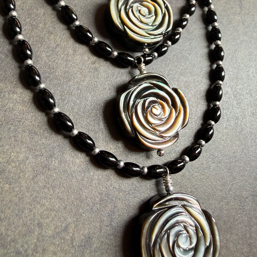 Gothic Shell Rose Beaded Necklace