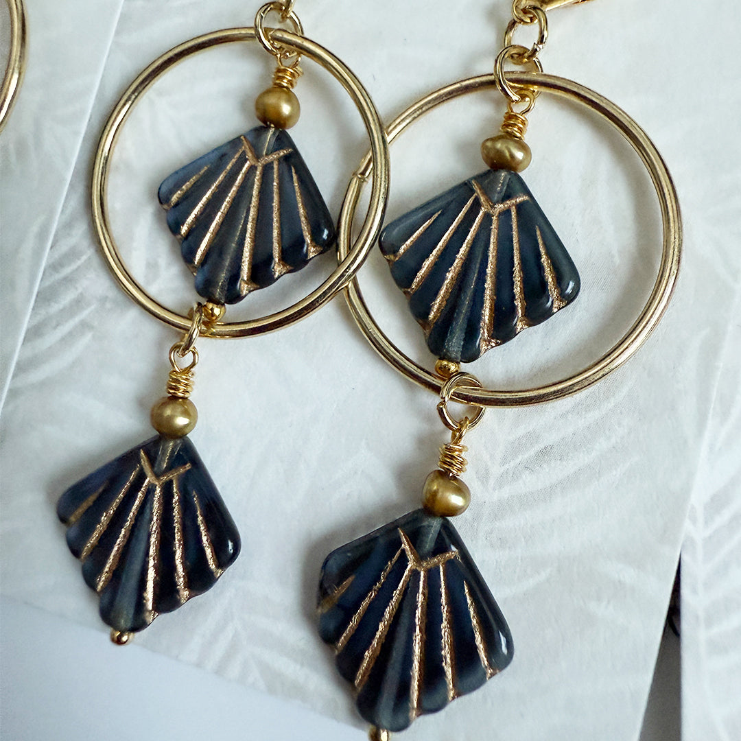 Gemini Shell Hoop Earrings Deep Navy