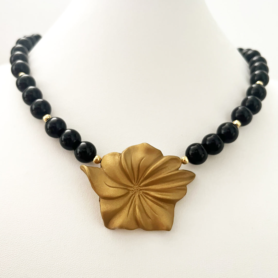Pinup Girl Style Jewelry black and gold necklace flower pendant necklace