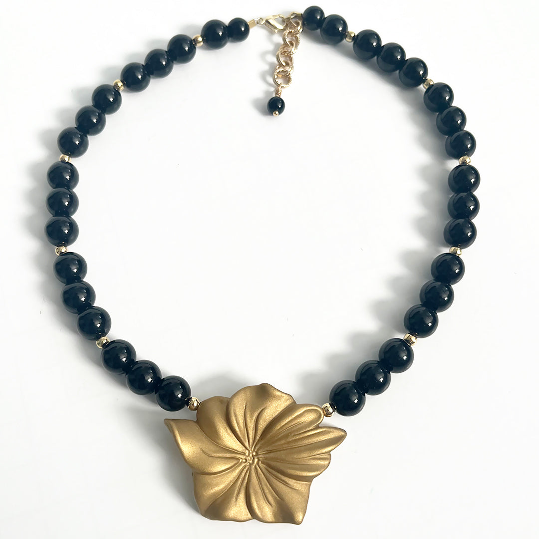 Pinup Girl Style Jewelry black and gold necklace flower pendant necklace