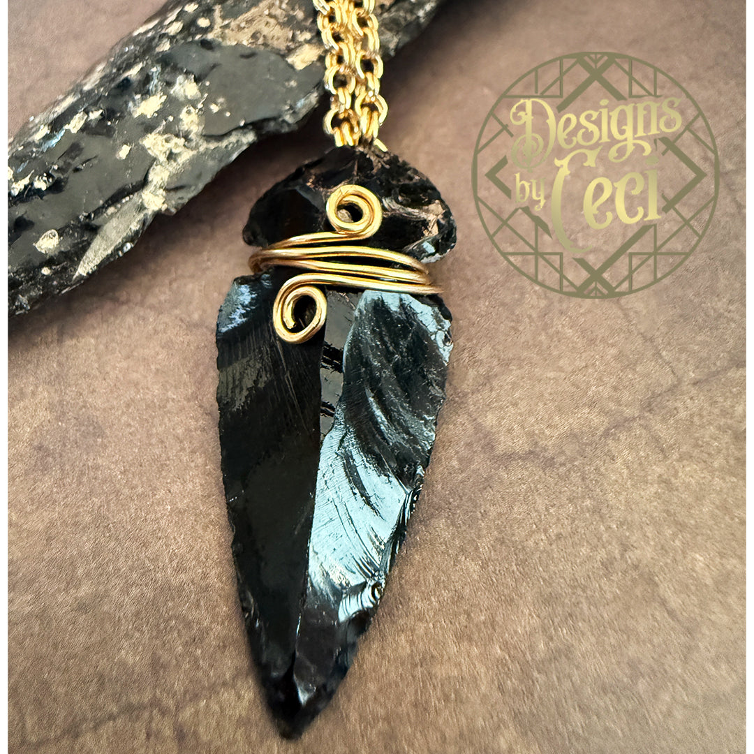 Obsidian Arrowhead Chain Maille Necklace