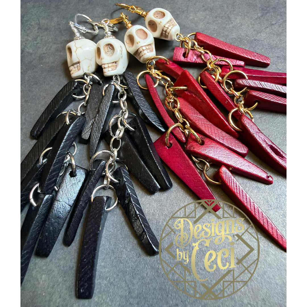 Skull Palm Fringe Earrings Black