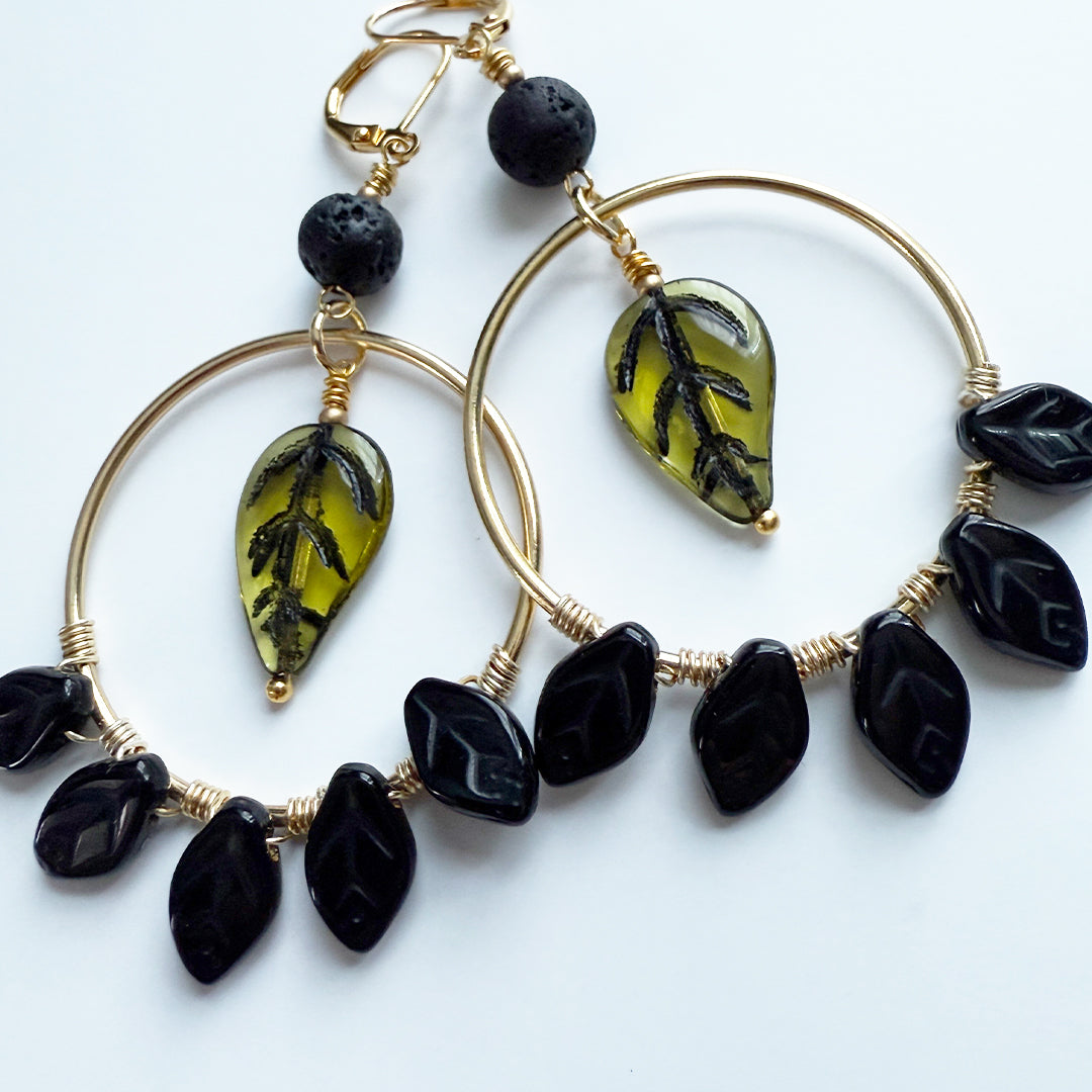 Midnight Palm Leaves Hoops