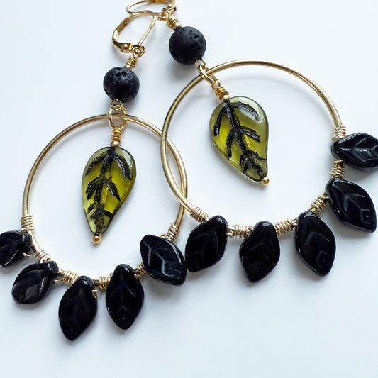 Midnight Palm Leaves Hoops