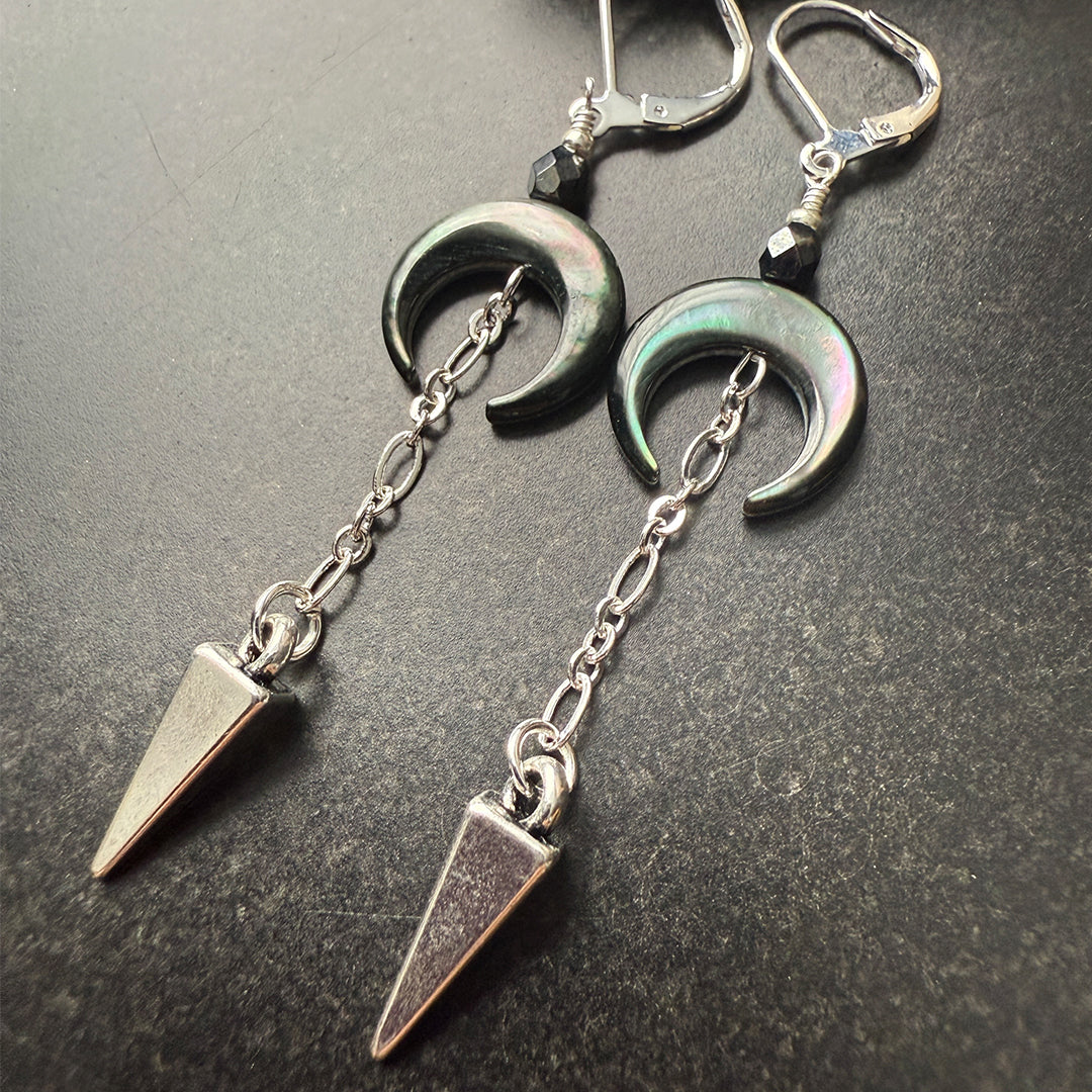 Pendulum Dark Crescent Earrings