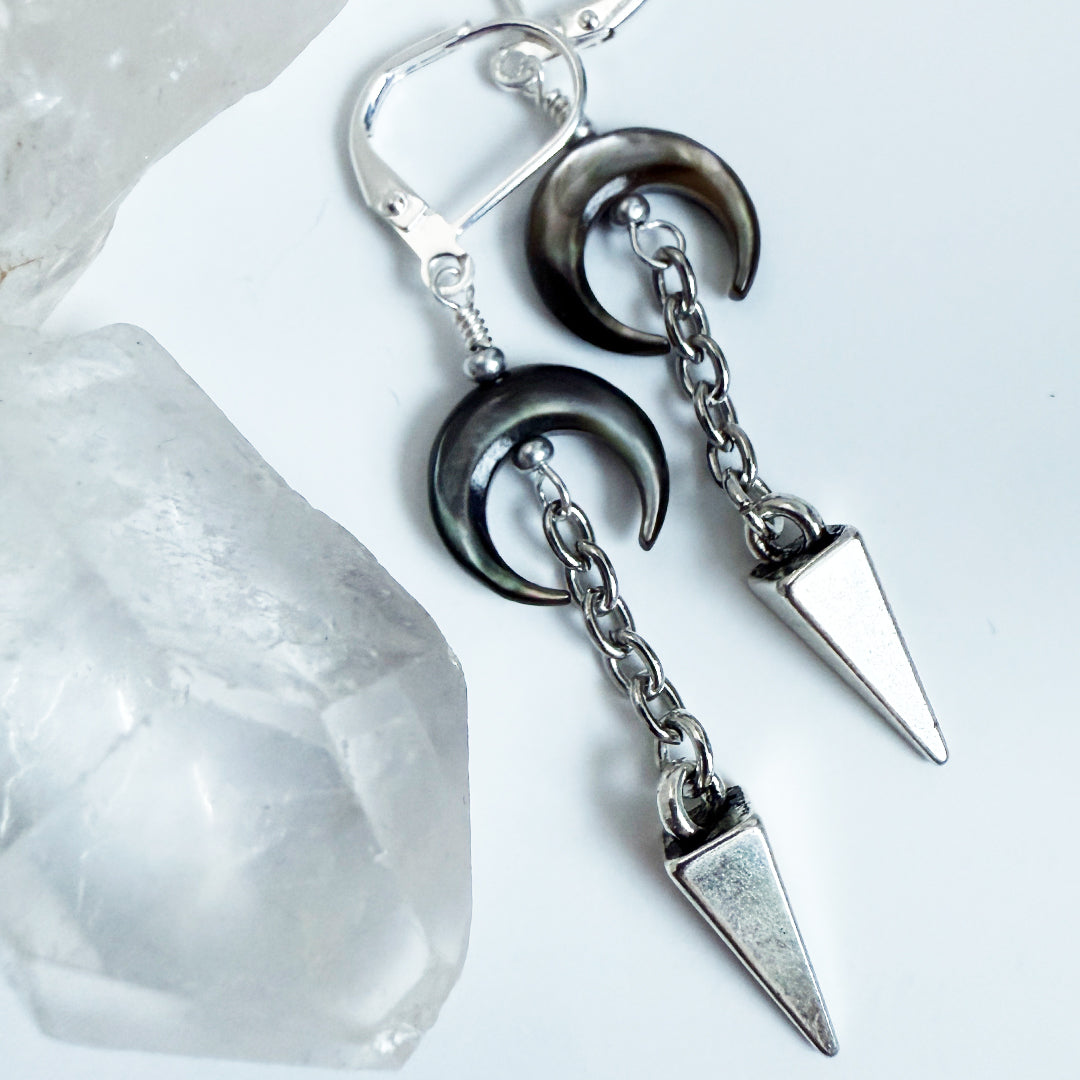Pendulum Dark Crescent Earrings