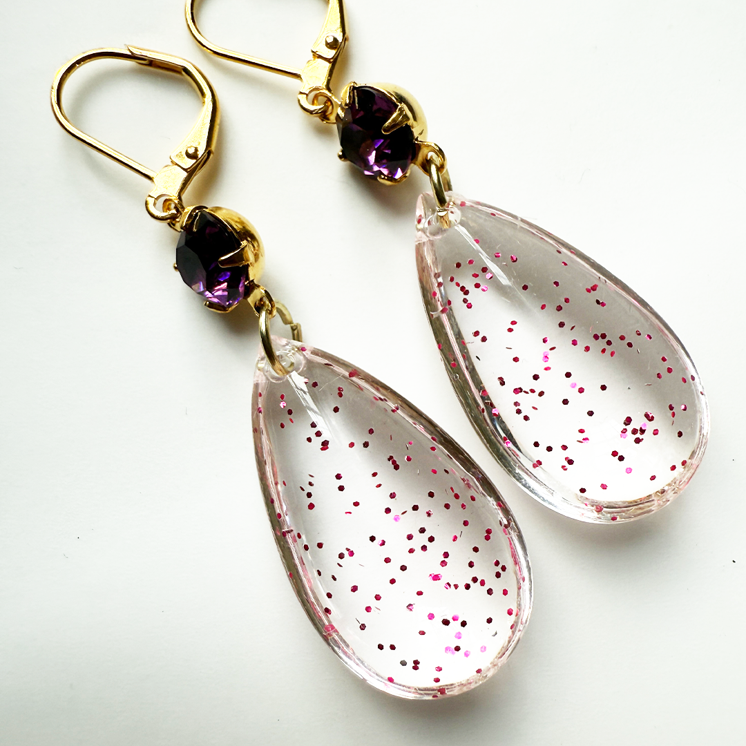 Gold Glitter Teardrop Earrings