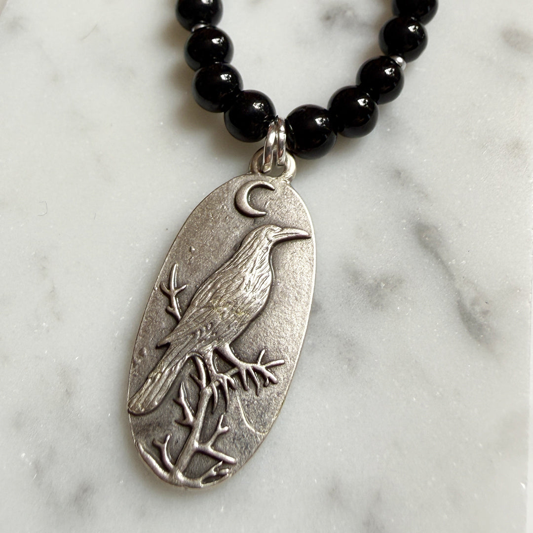 Nevermore Raven Pendant Beaded Necklace