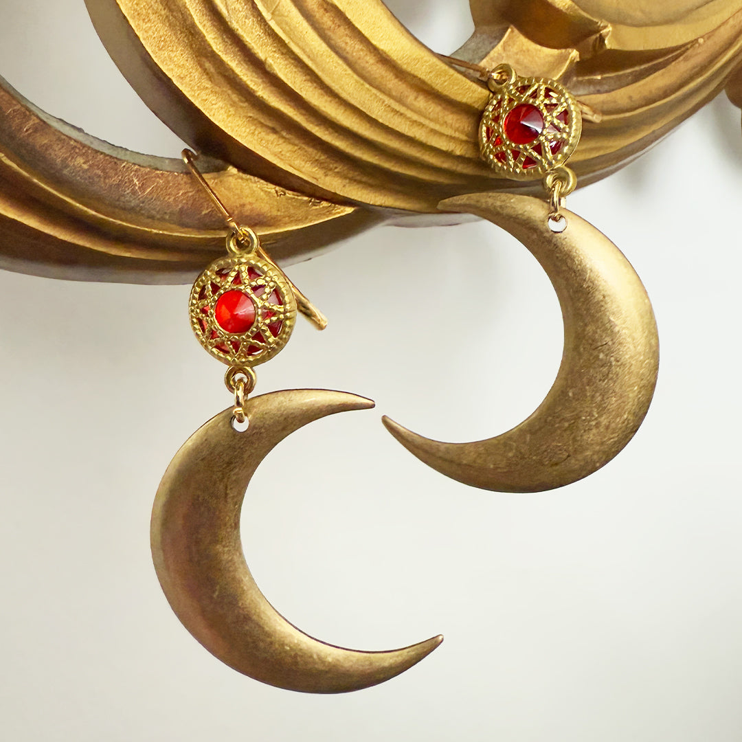 Ruby Sun + Matte Moon Charm Earrings
