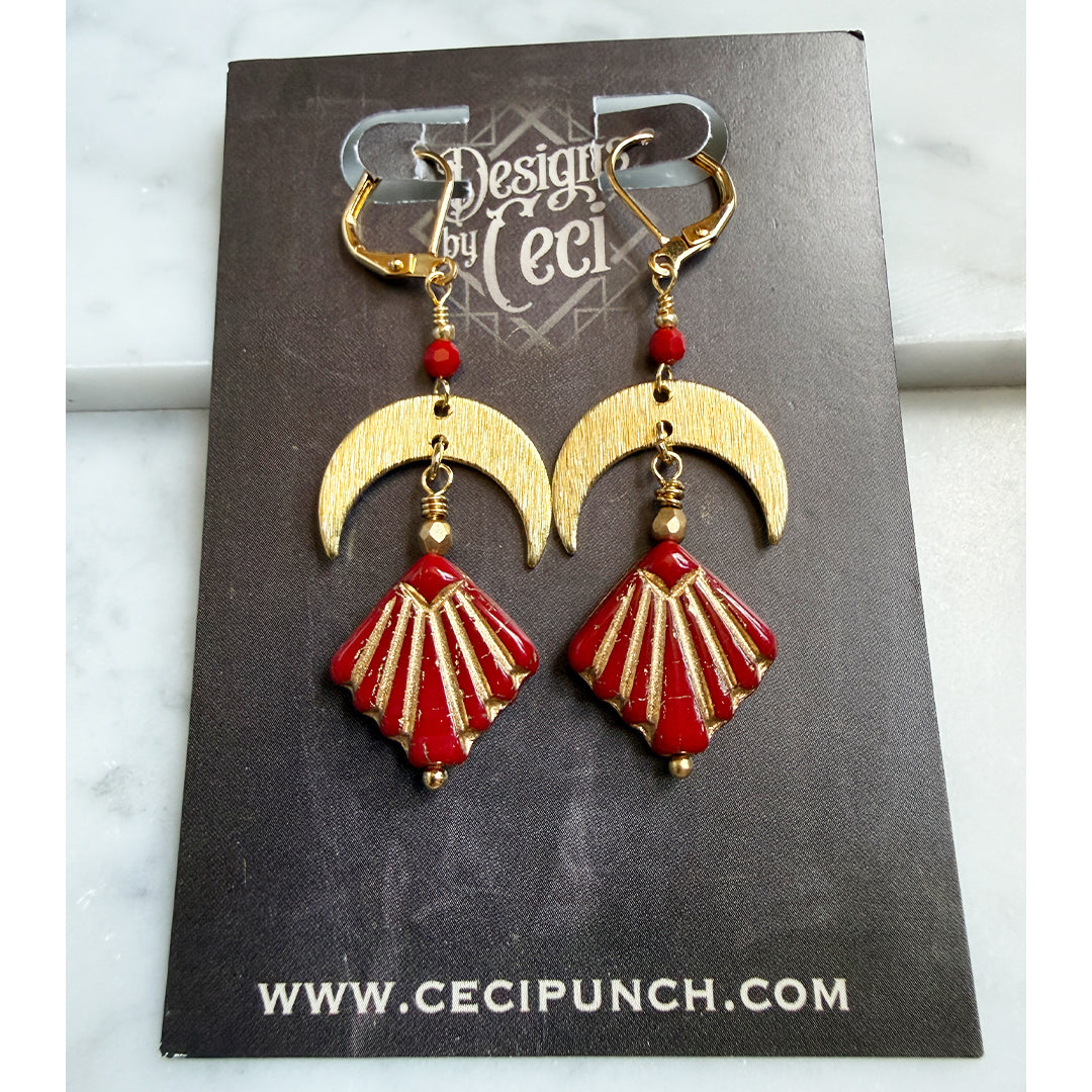 Crescent Shell Drop Earrings – Ruby Red