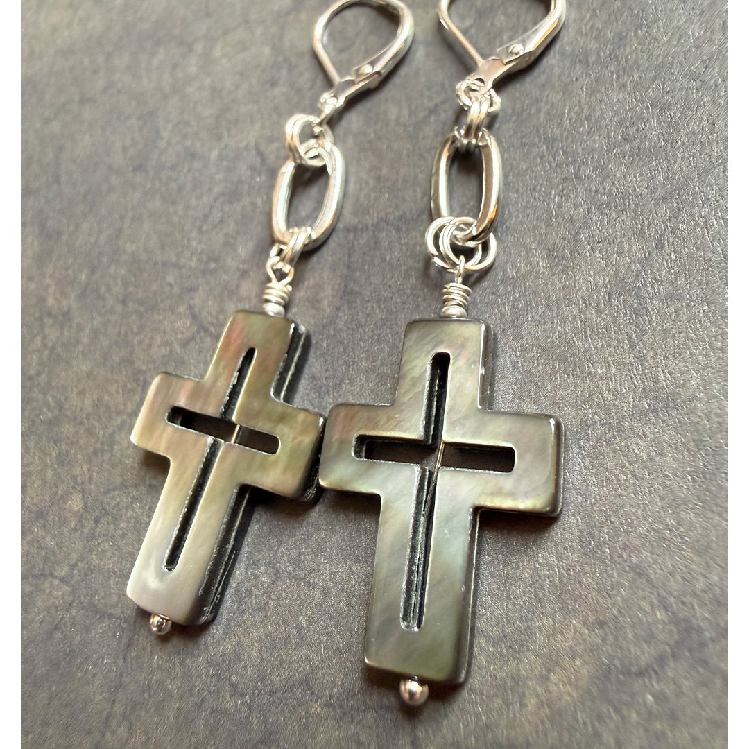 Gothic Shell Cross Earrings