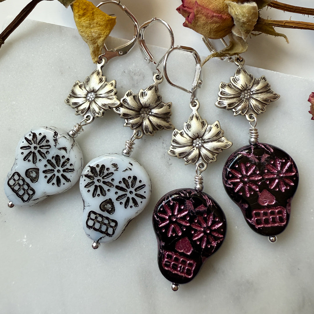 Day of The Dead Sugar Skull Earrings SILVER