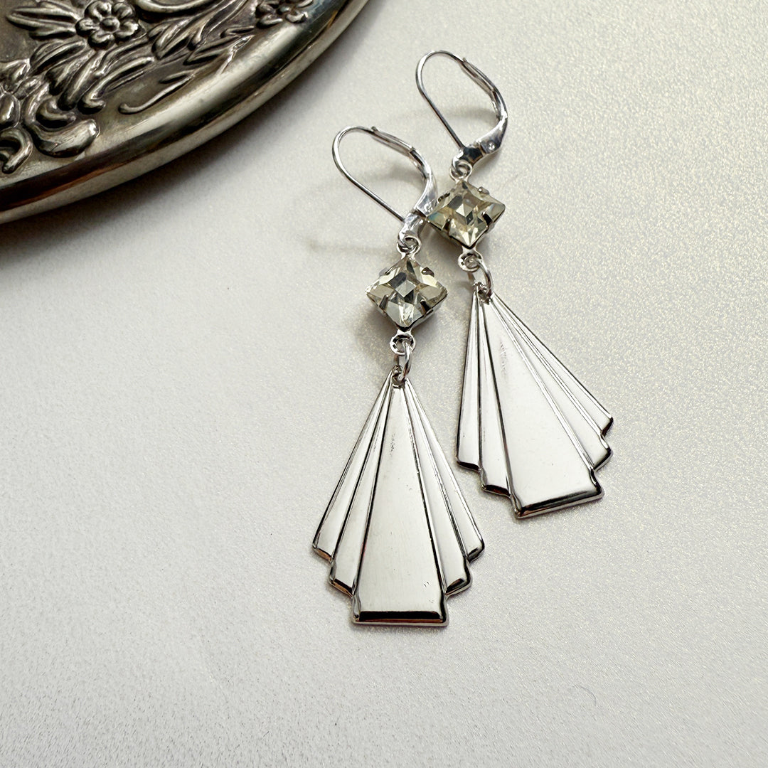 Silver Deco Fan Earrings Small