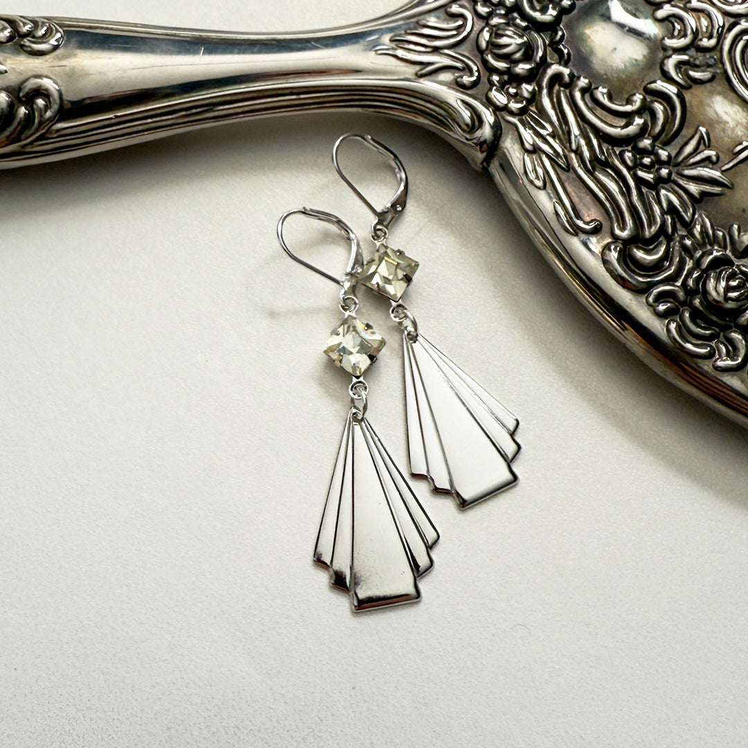 Silver Deco Fan Earrings Small