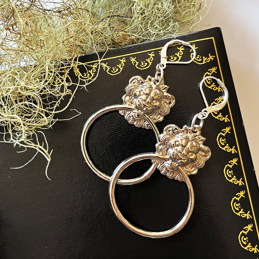 Silver Lion Door Knocker Earrings
